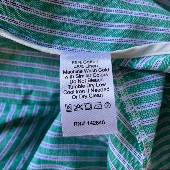 RHODE Olivia Striped Puff-Sleeve Linen Dress in Green Medium - Picture 9 of 10